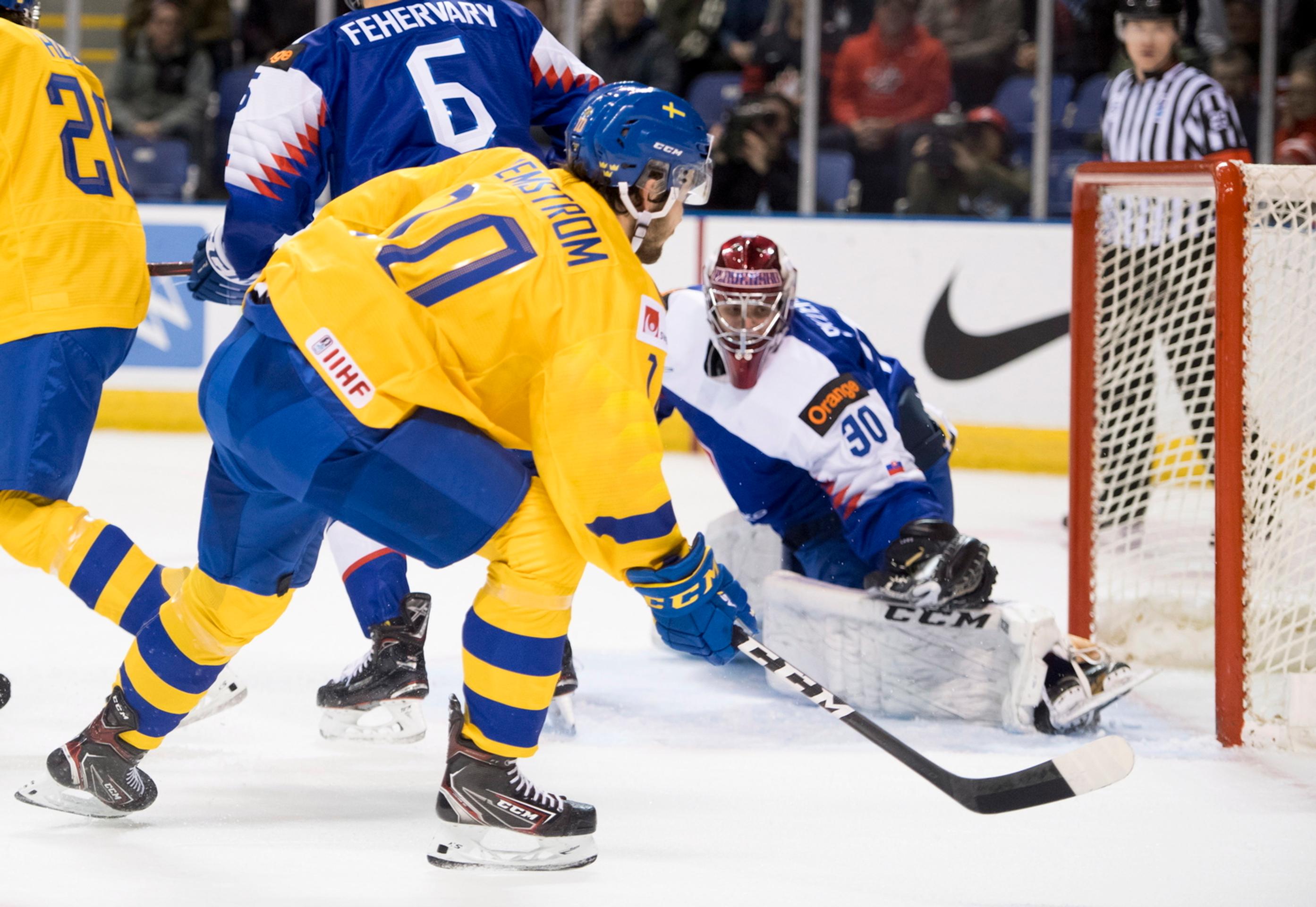 Dánsky brankár William Rorth v dueli proti Rusku na MS do 20 rokov.