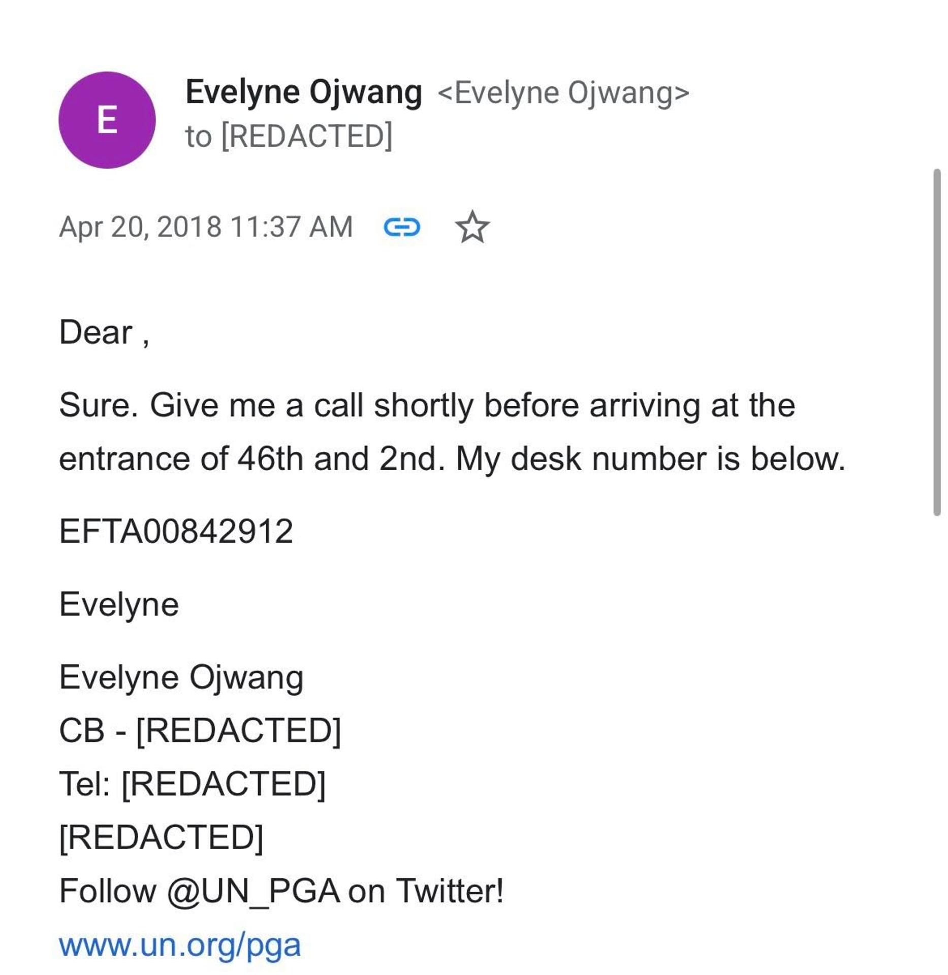 B Komunikácia medzi Bolotovou a Ojwangovou.