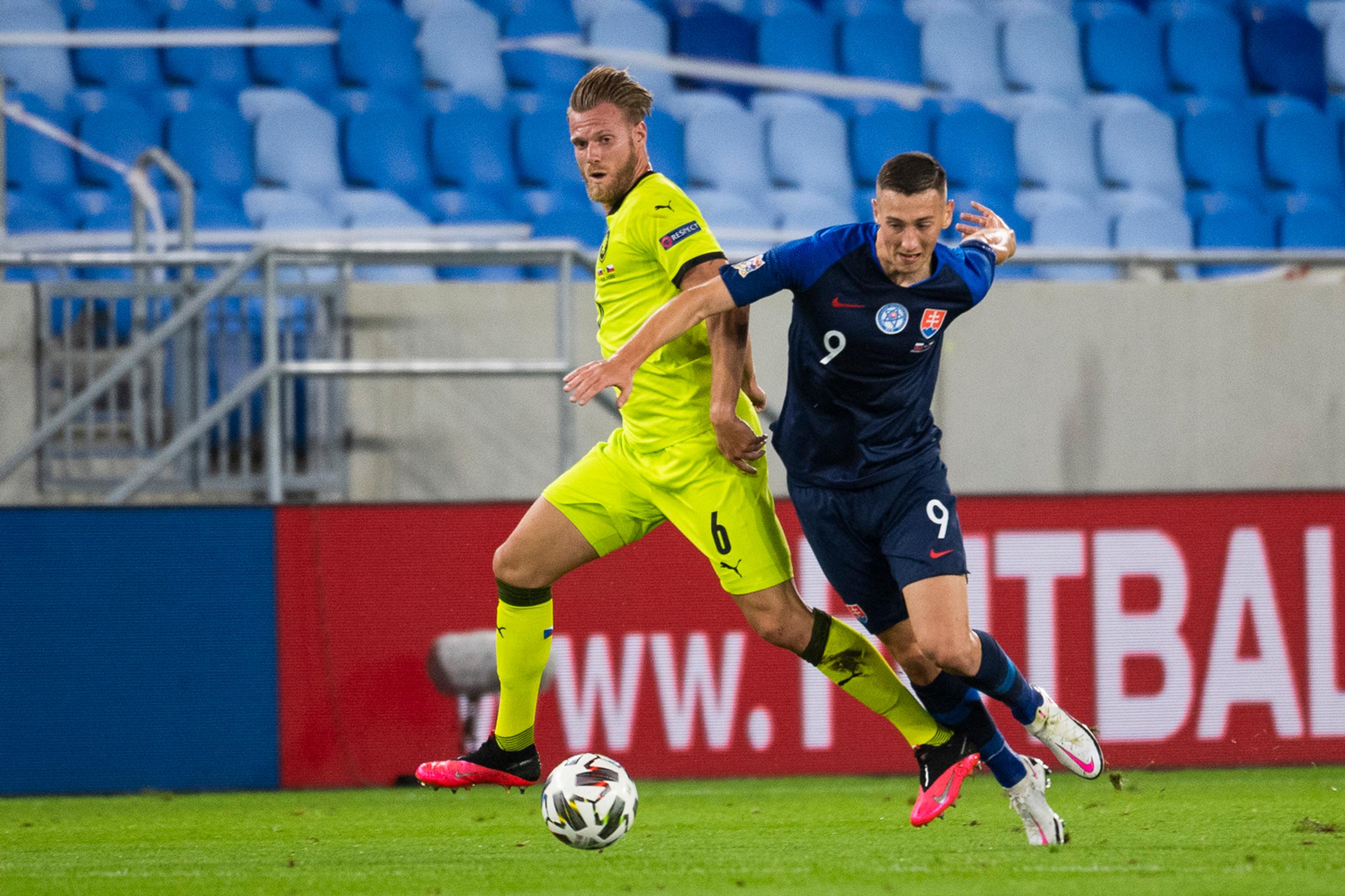 Tréner českej reprezentácie Jaroslav Šilhavý počas tlačovej konferencie po zápase Ligy národov proti Slovensku.