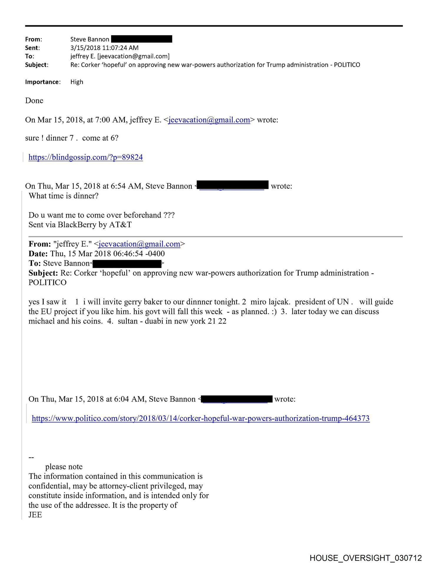 Steve Bannon píše o Lajčákovi ako o „predsedovi OSN“.