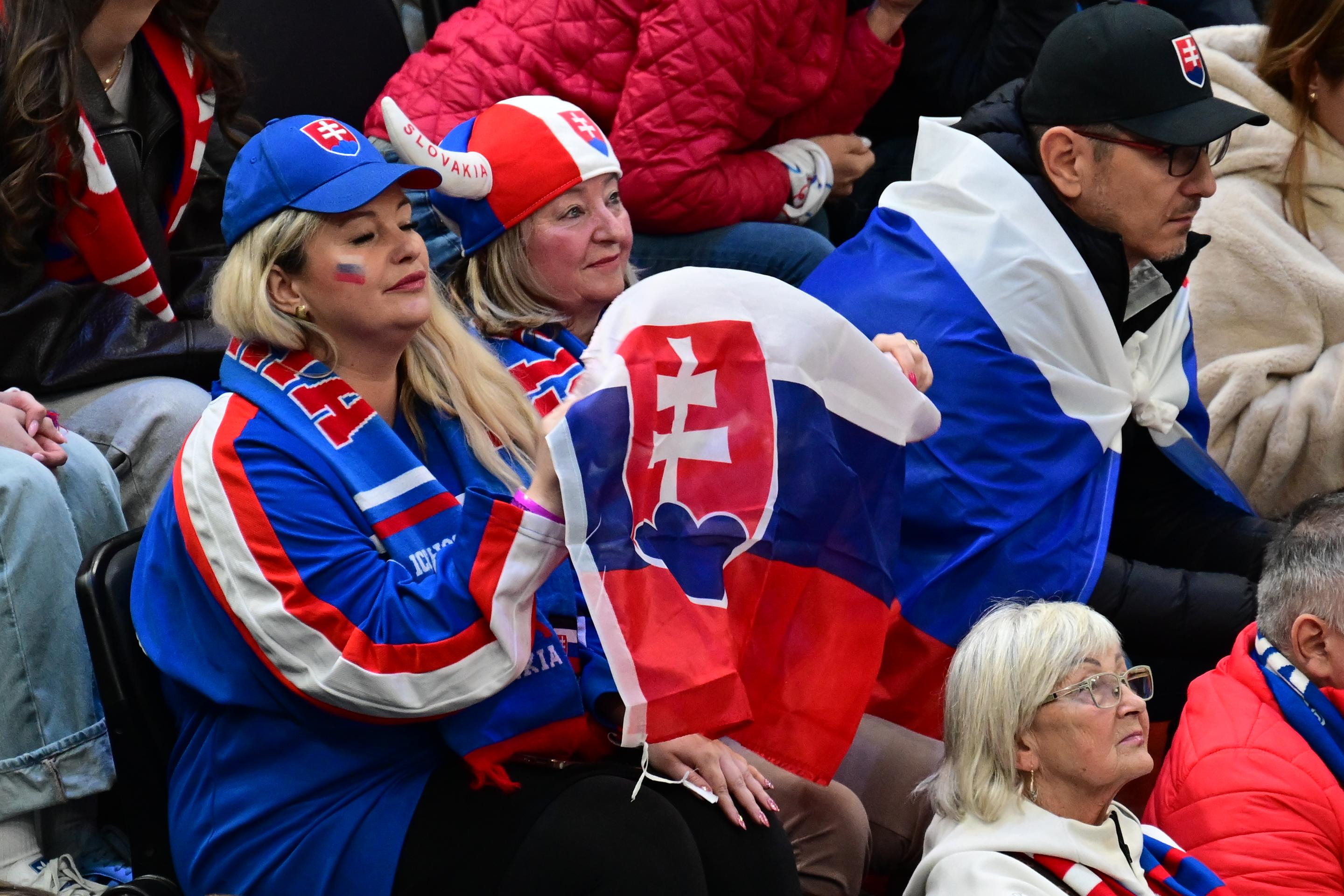 Na snímke slovenskí hokejoví fanúšikovia