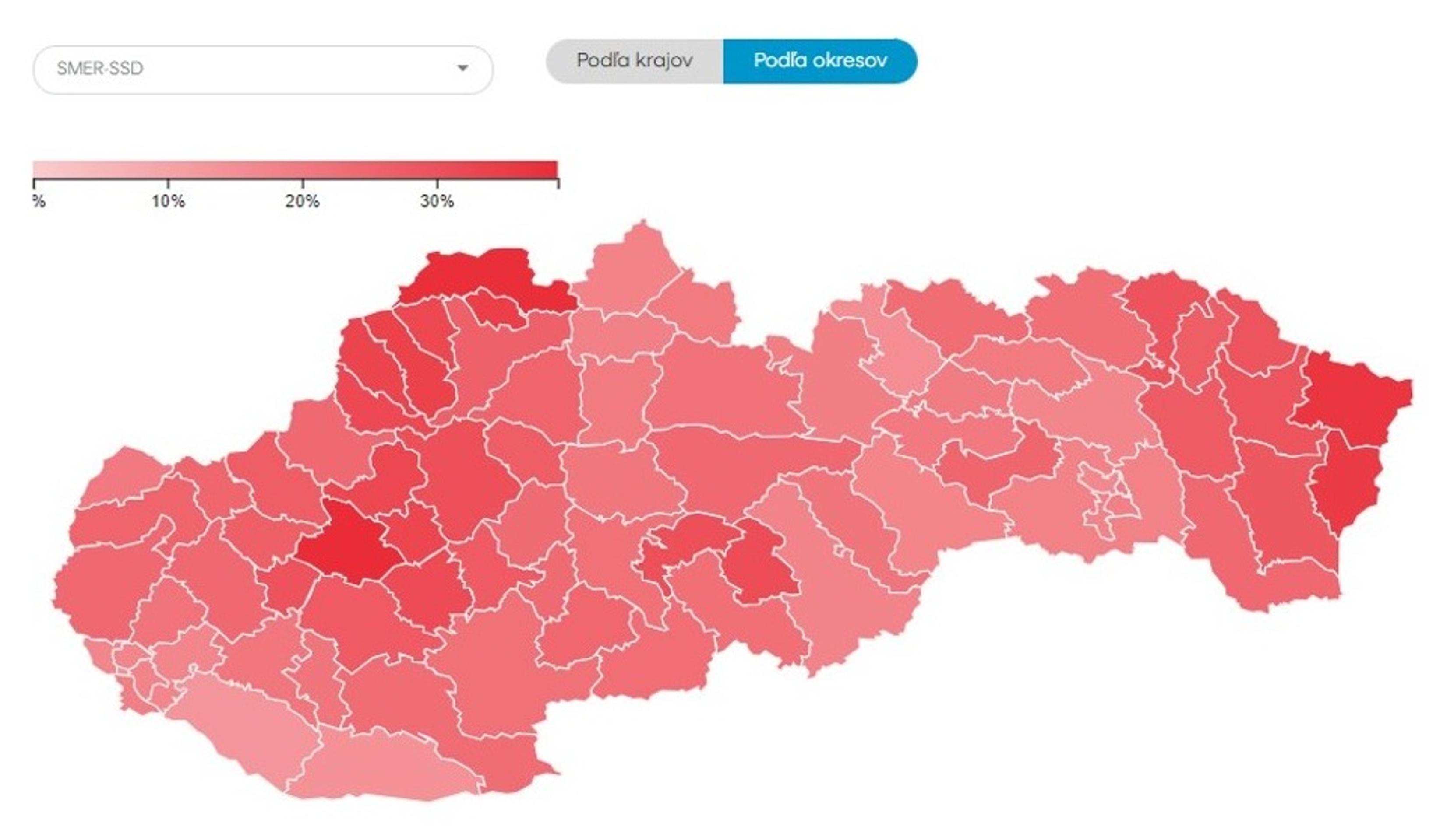 Volebné bašty jednotlivých strán