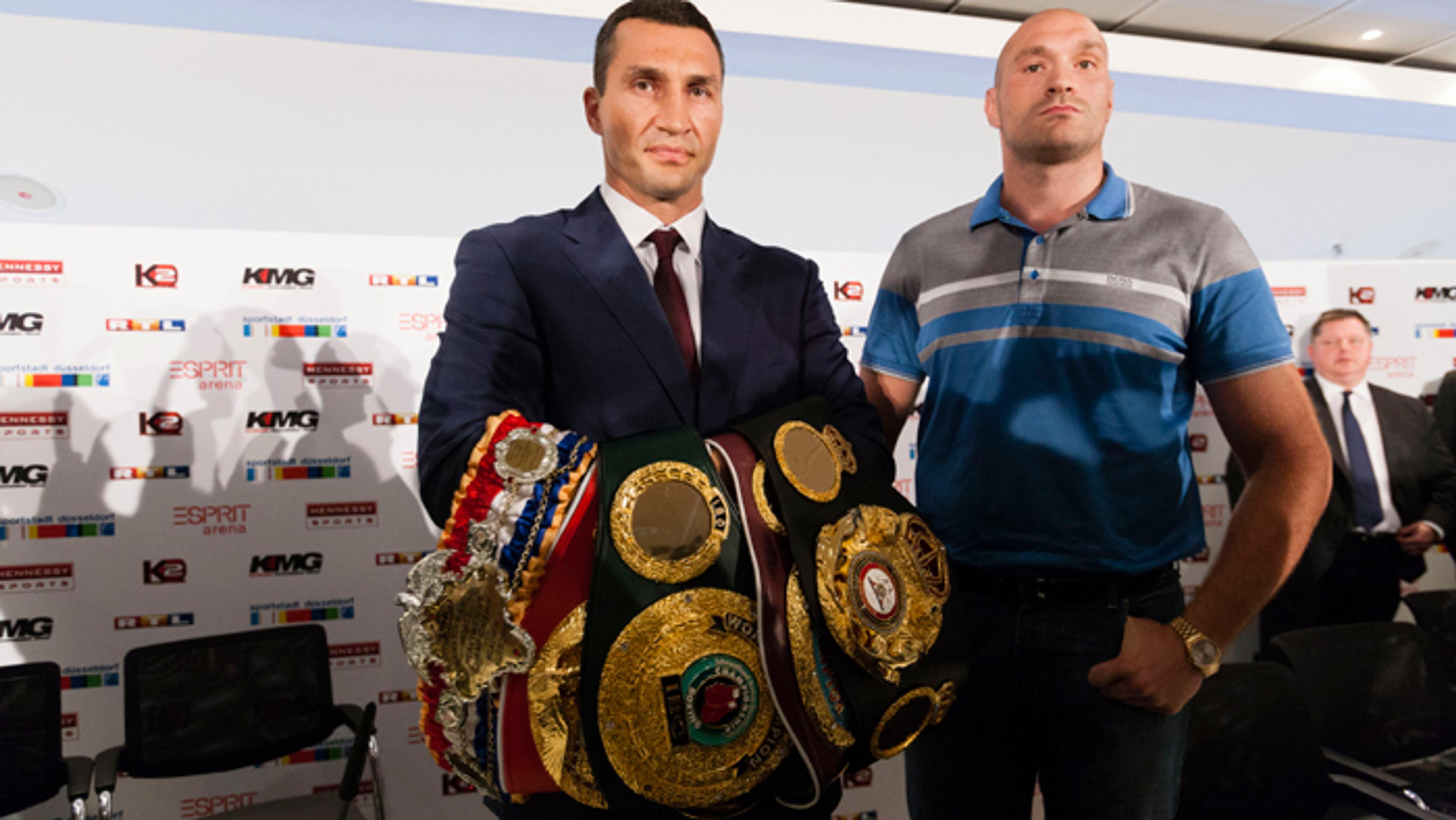 Vladimír Kličko a jeho vyzývateľ Tyson Fury.