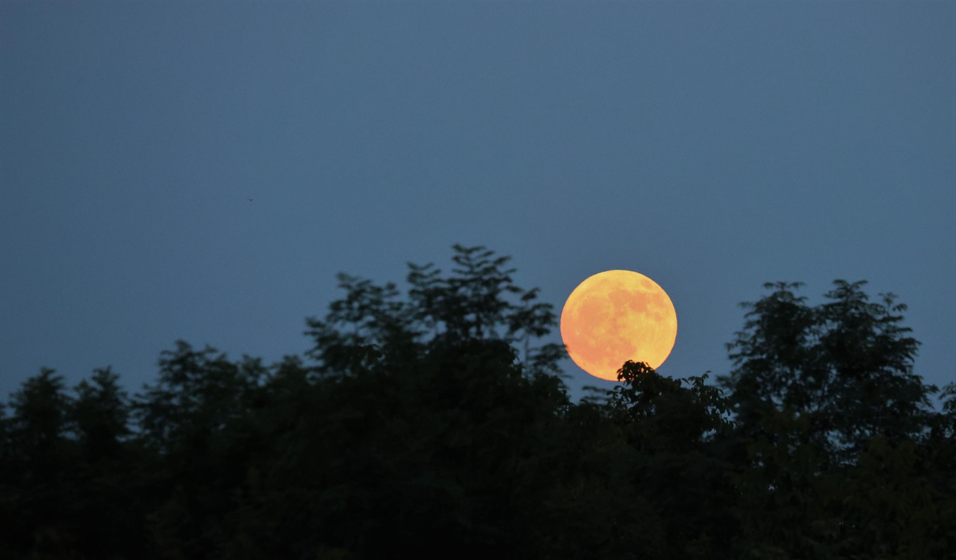 "Jahodový" spln nad dedinou.