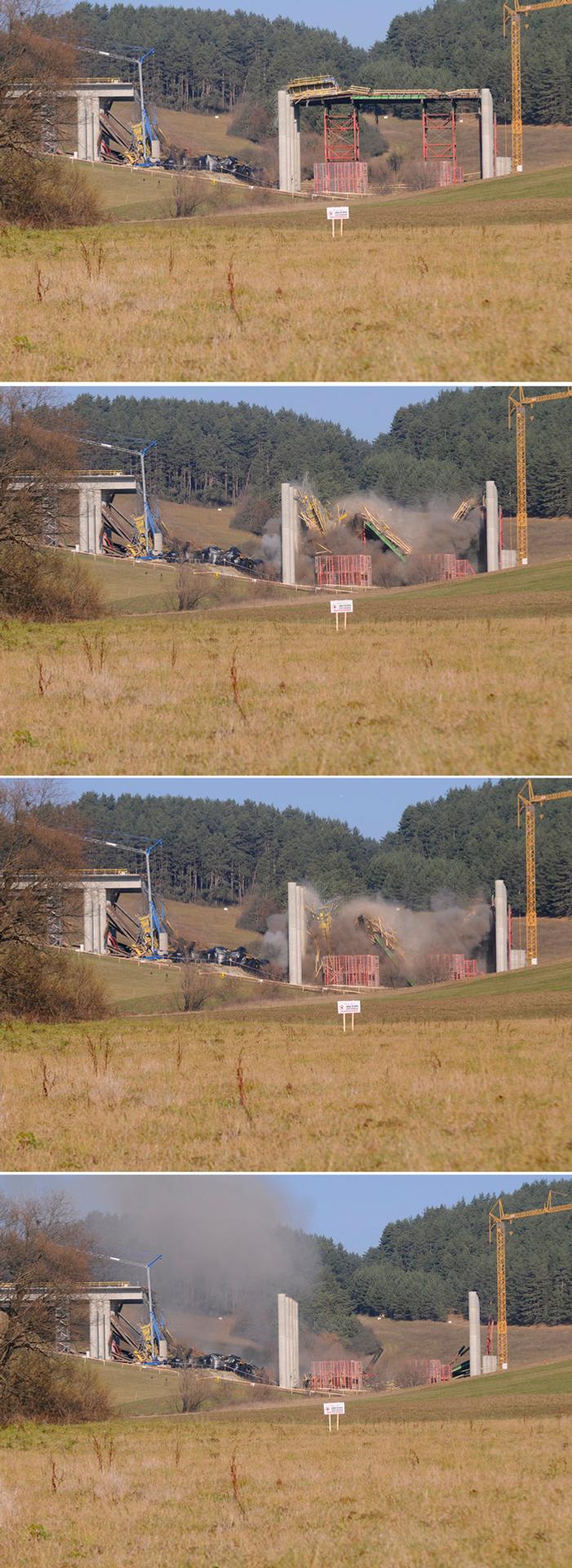 Odpal poškodenej časti mosta v Kurimanoch (15. novembra 2012).