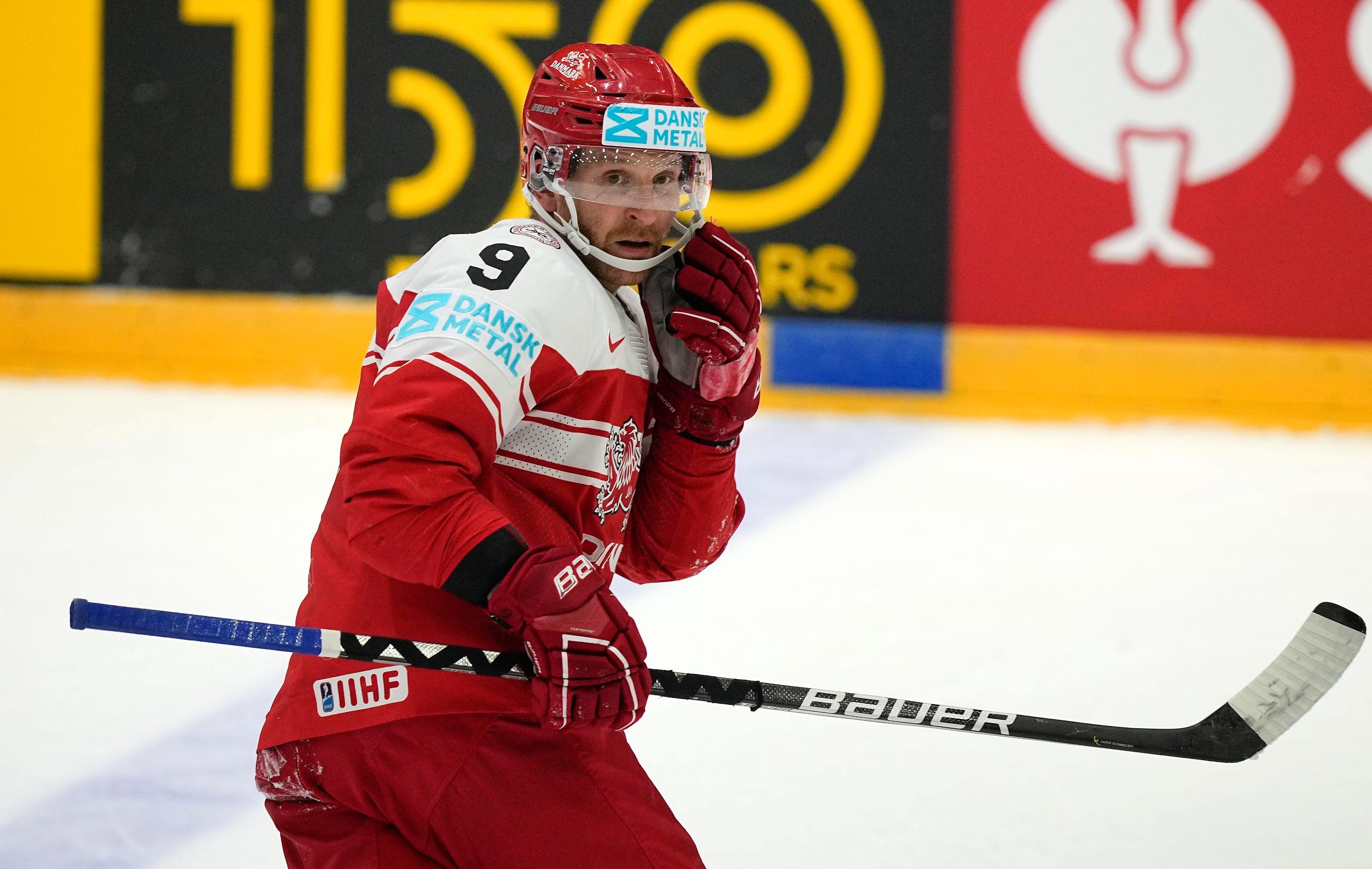 Dán Frederik Storm v zápase so Slovenskom na MS 2022.