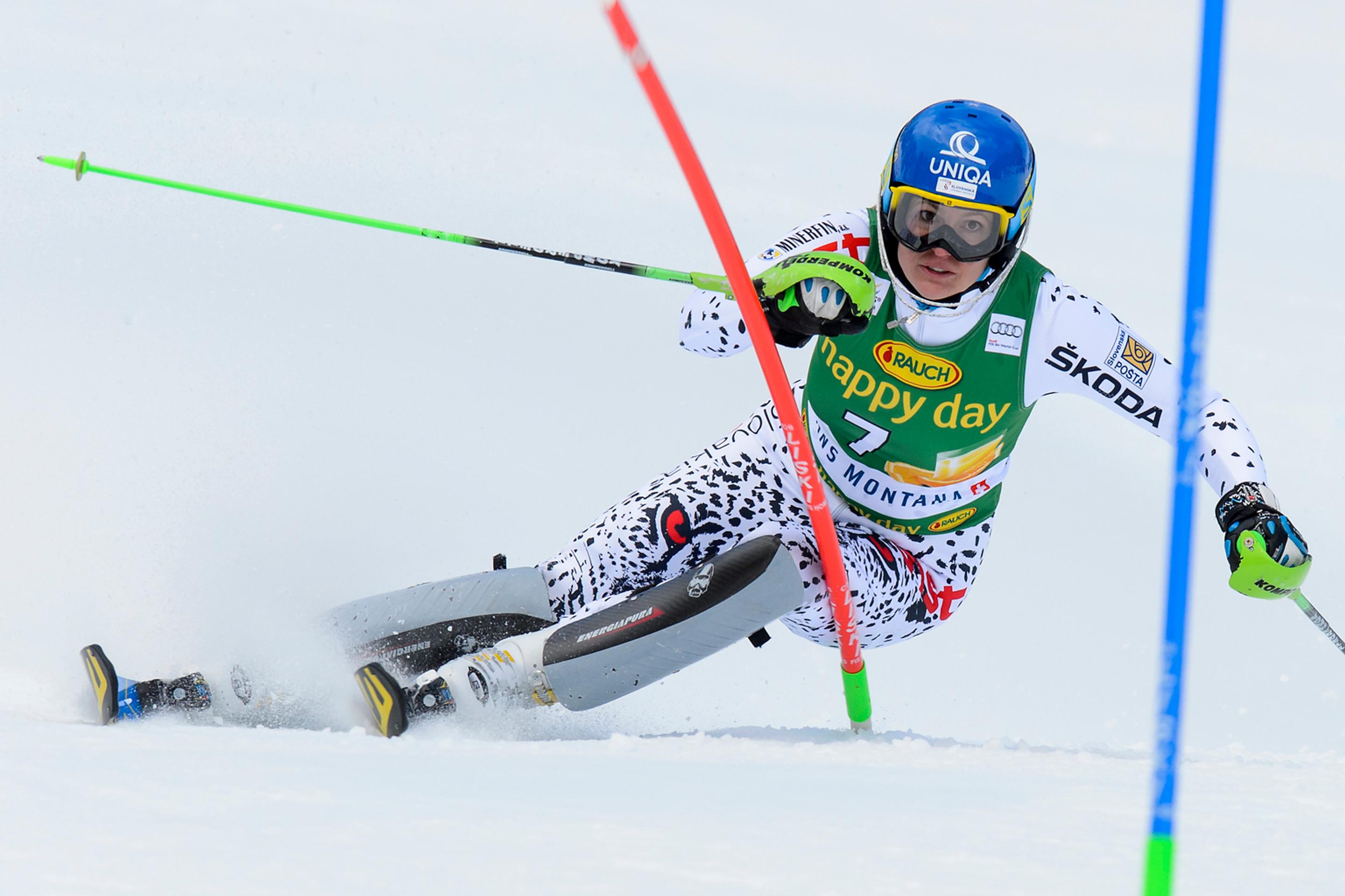 Veronika Velez-Zuzulová v 1. kole slalomu žien Svetového pohára vo švajčiarskom stredisku Crans Montana.