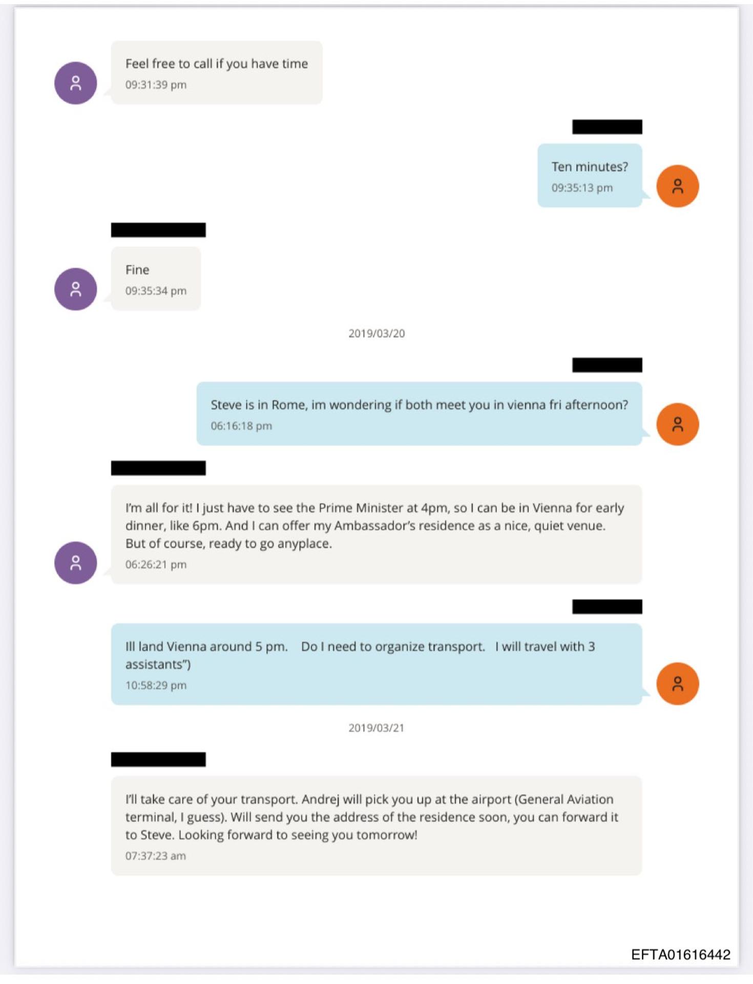 Komunikácia medzi Epsteinom a Lajčákom z marca 2019.