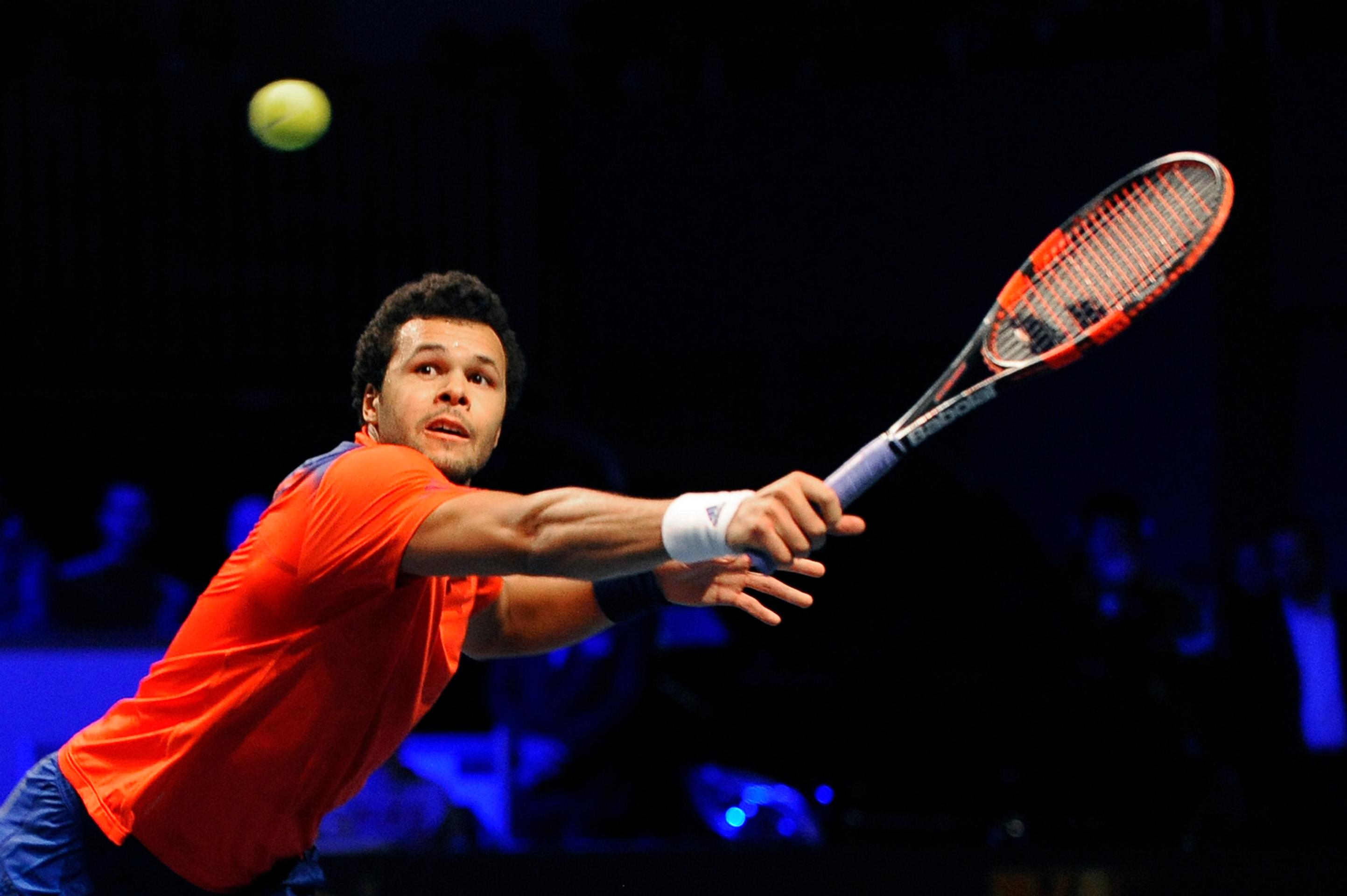 Francúzsky tenista Jo-Wilfried Tsonga na exibícii v Bratislave